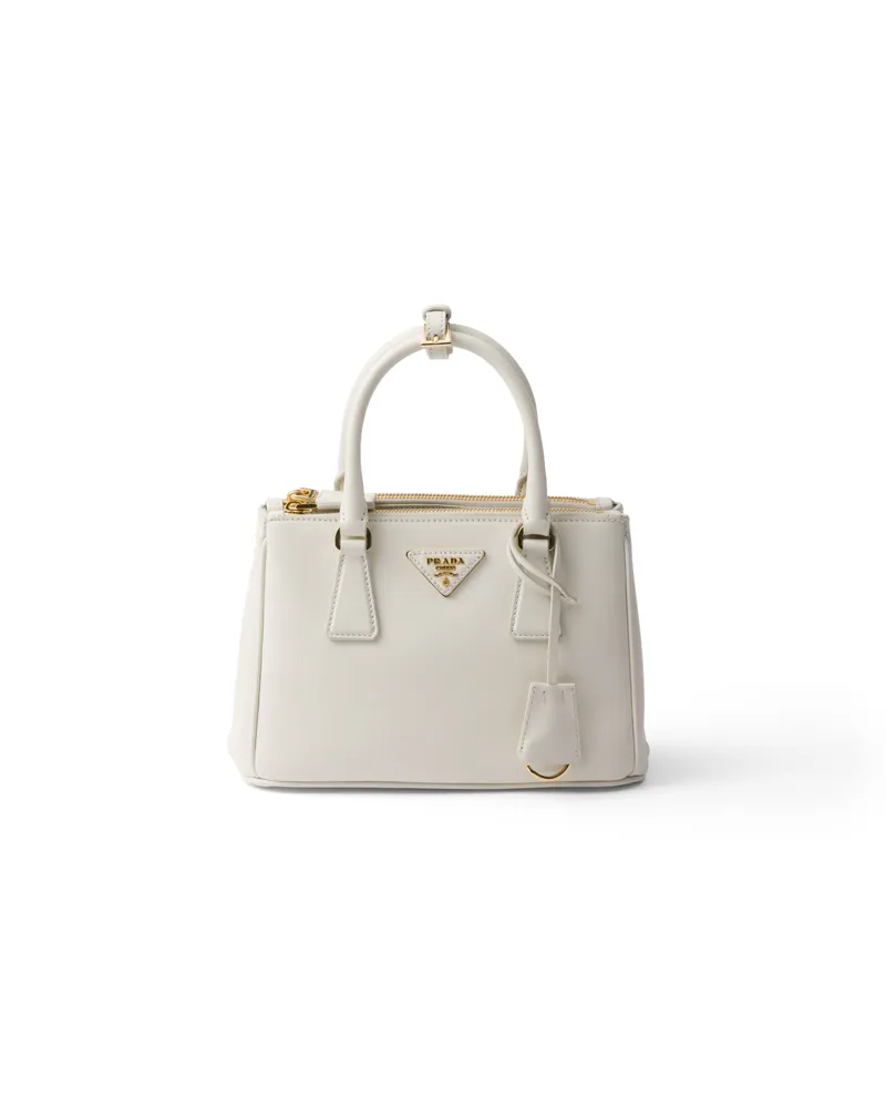 Prada Kleine  Galleria Tasche Aus Leder, Damen, Weiss Weiss