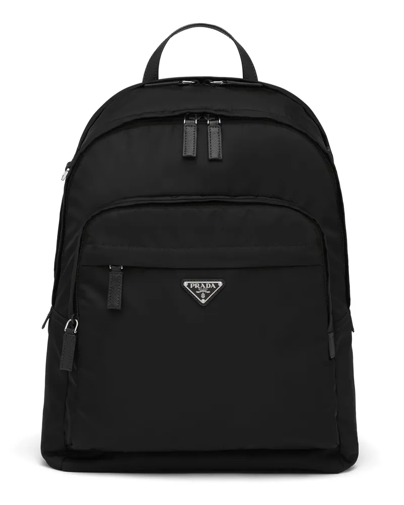 Prada Rucksack Aus Re-nylon Und Saffiano-leder, Herren, Schwarz Schwarz