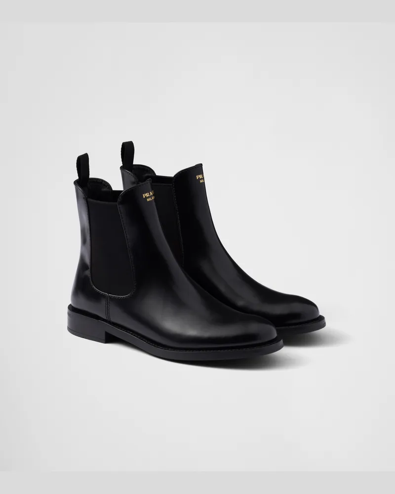 Prada Ankle Boots aus gebürstetem Leder Schwarz