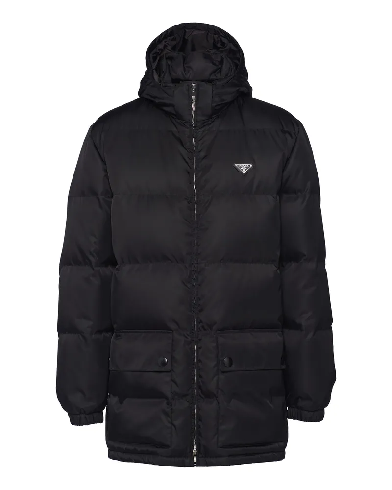 Prada Lange Daunenjacke Aus Re-nylon, Herren, Schwarz, Größe Schwarz