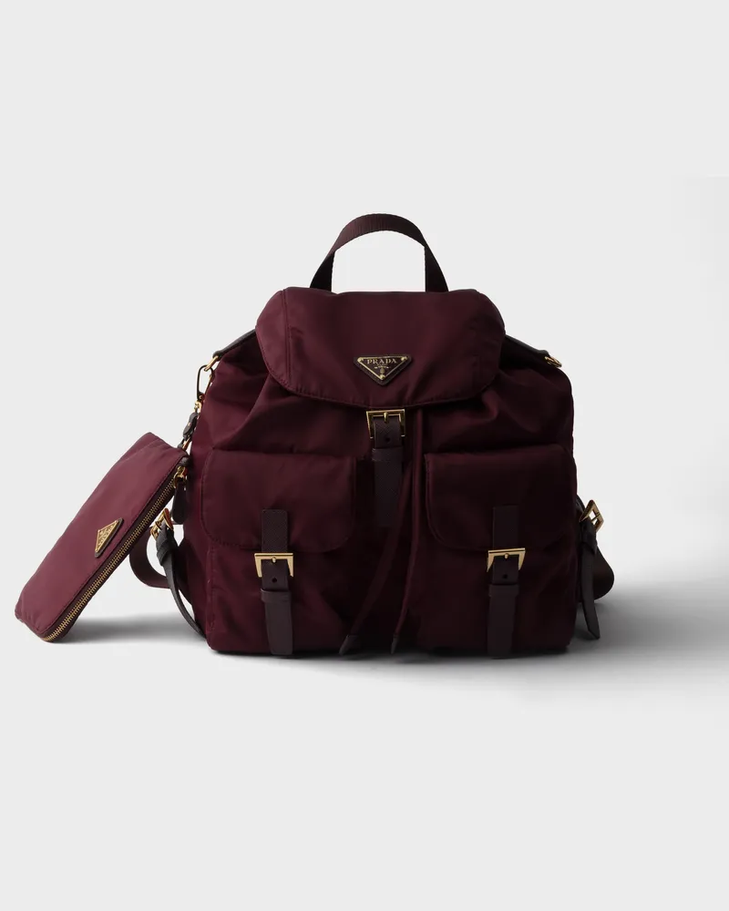 Prada Mittelgroßer Rucksack aus Re-Nylon Burgunderrot