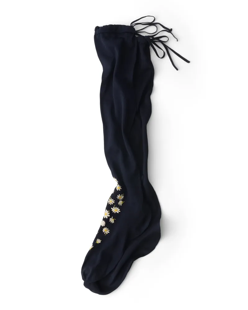 Prada Bestickte Overknee-socken Aus Baumwolle, Damen, Blau, Größe Blau