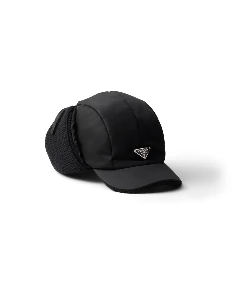 Prada Trappermütze Aus Re-nylon Und Wolle, Herren, Schwarz, Größe Schwarz