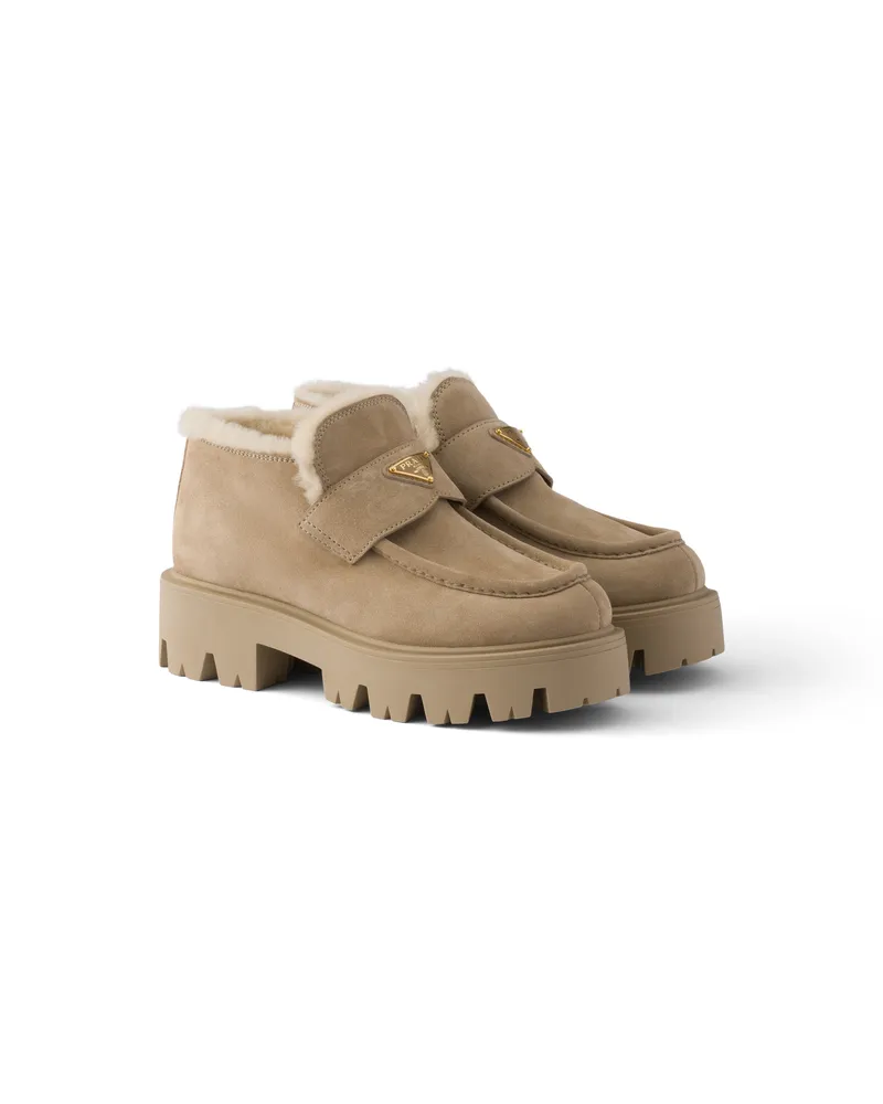Prada Loafer Aus Wildleder, Damen, Wüstenbeige, Größe Wüstenbeige