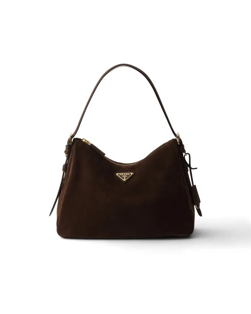 Prada Mittelgroße  Aimée Schultertasche Aus Wildleder, Damen, Dunkelbraun Dunkelbraun