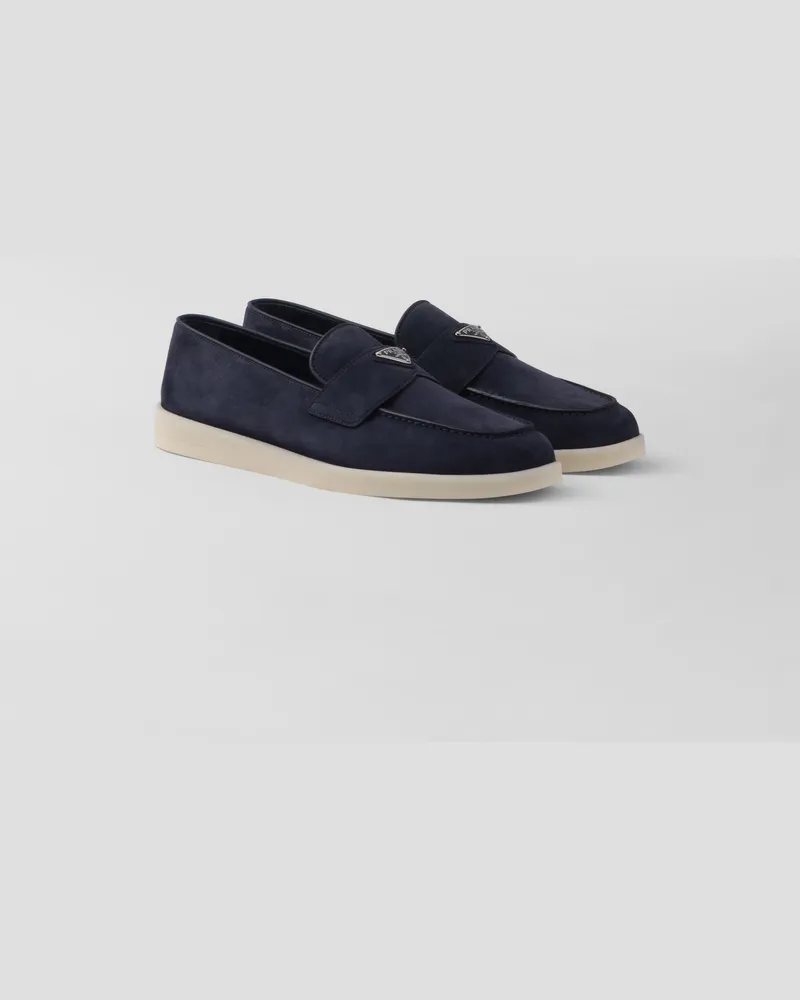Prada Loafer Aus Wildleder, Herren, Blau, Größe 9,5 Blau