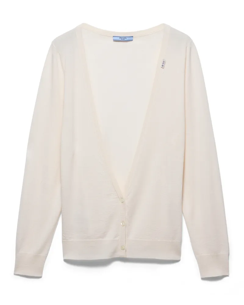 Prada Strickjacke Aus Kaschmir, Damen, Weiss, Größe Weiss