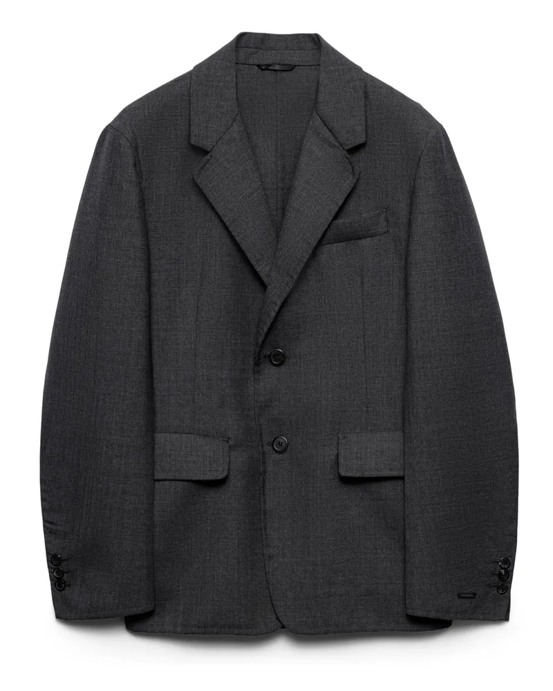 Prada Einreihige Jacke Aus Wollgemisch, Herren, Schiefergrau, Größe Schiefergrau