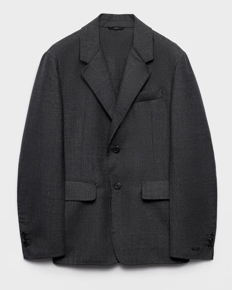 Prada Einreihige Jacke aus Wollgemisch Schiefergrau