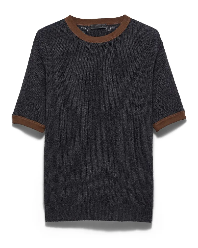 Prada Kurzarm-pullover Aus Kaschmir Und Jersey , Herren, Anthrazitgrau/tabak, Größe Anthrazitgrau