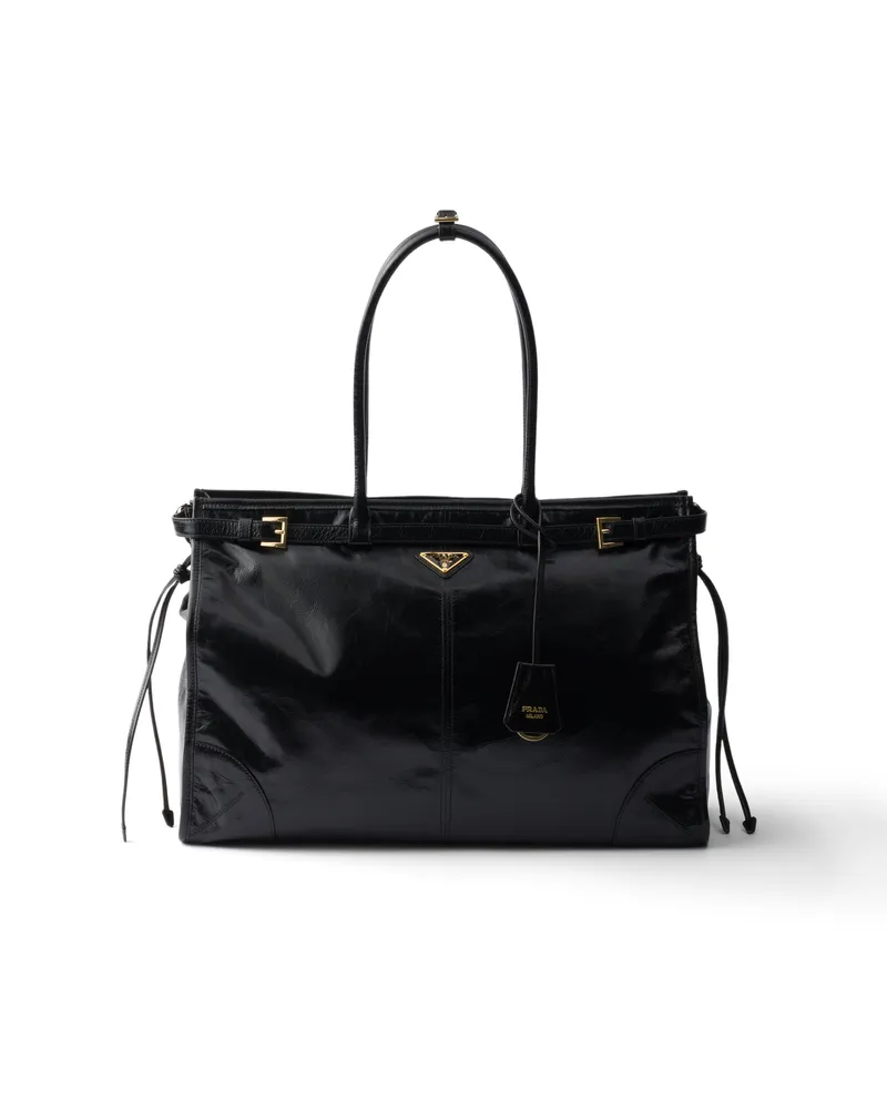 Prada Bonnie Extragroße Tasche Aus Leder, Damen, Schwarz Schwarz
