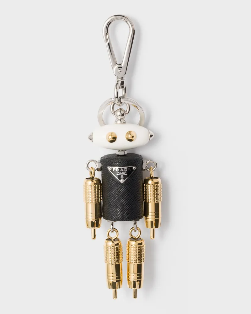 Prada Roboter-Schlüsselanhänger aus Saffiano-Leder Schwarz