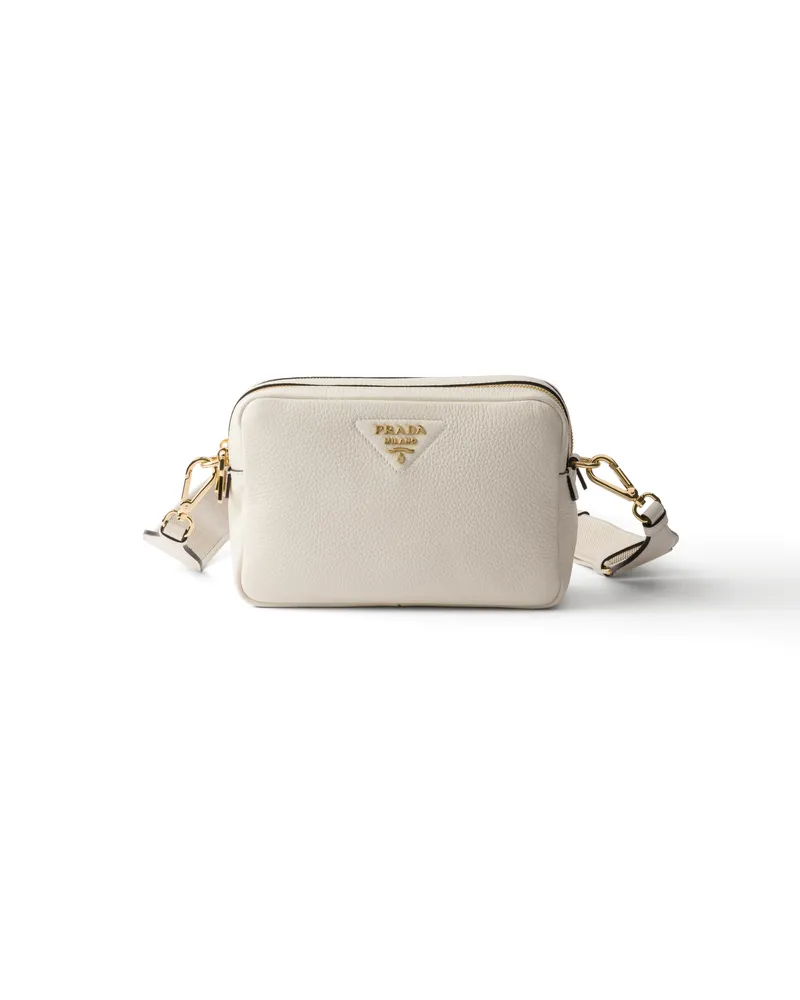 Prada Kleine Schultertasche Aus Leder, Damen, Weiss Weiss