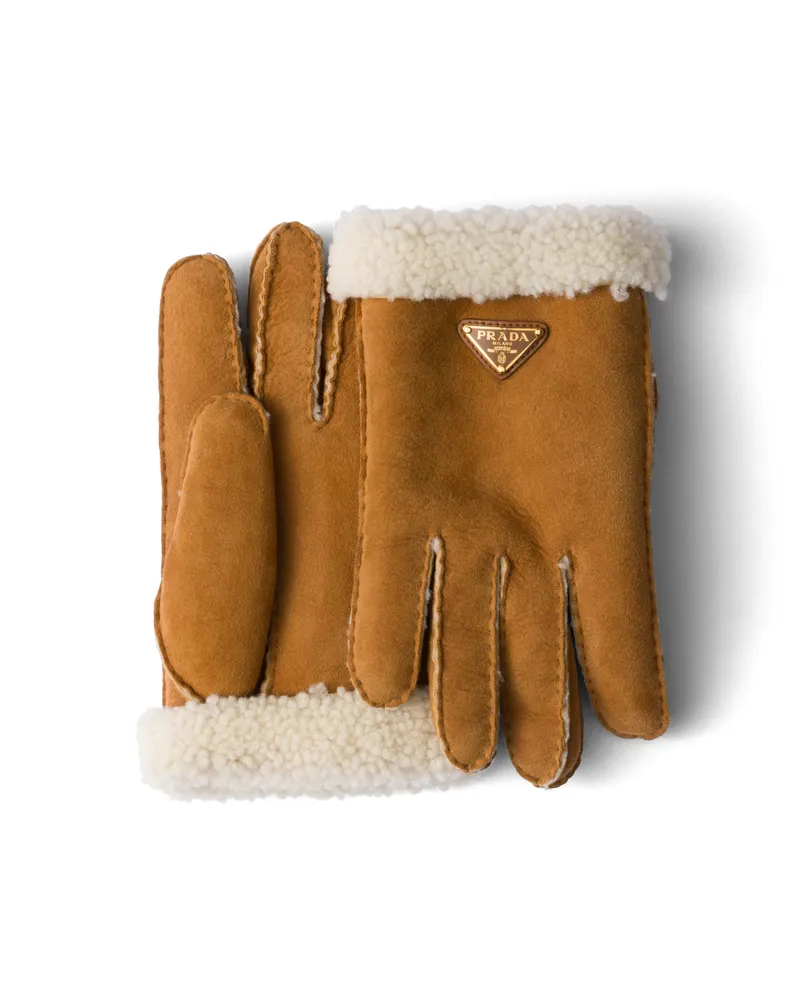 Prada Handschuhe Aus Schaf-wildleder, Damen, Honig, Größe 8,5 Honig
