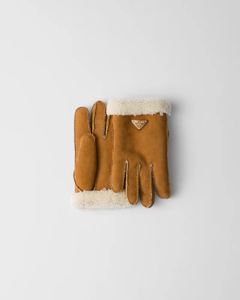 Prada Handschuhe aus Schaf-Wildleder Honig