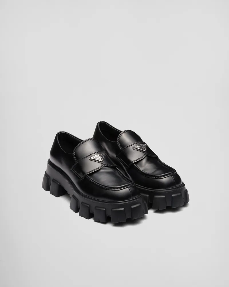 Prada Monolith Mokassins Aus Gebürstetem Leder, Herren, Schwarz, Größe 8 Schwarz