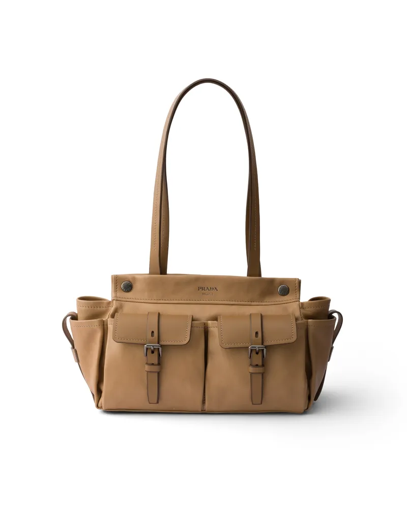 Prada Route Tote Bag Aus Leder, Damen, Sandbeige Sandbeige