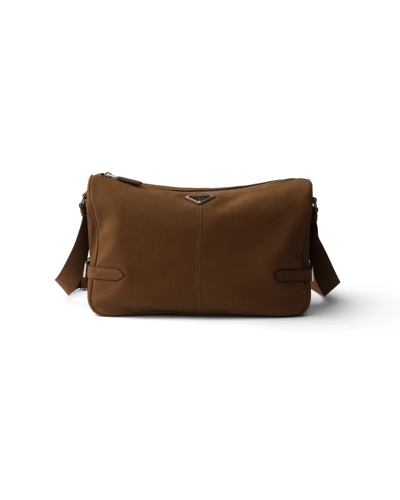 Prada Schultertasche Aus Nubukleder, Herren, Kakaobraun Kakaobraun