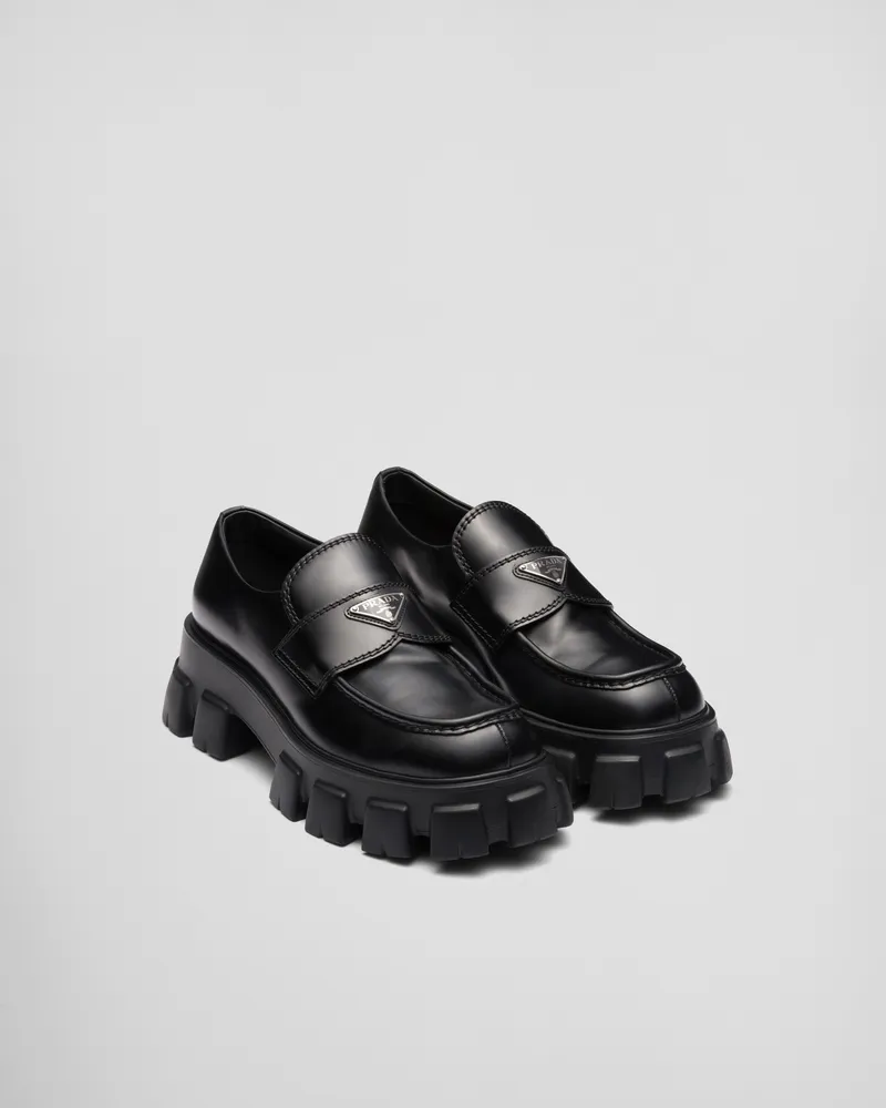 Prada Monolith Mokassins aus gebürstetem Leder Schwarz