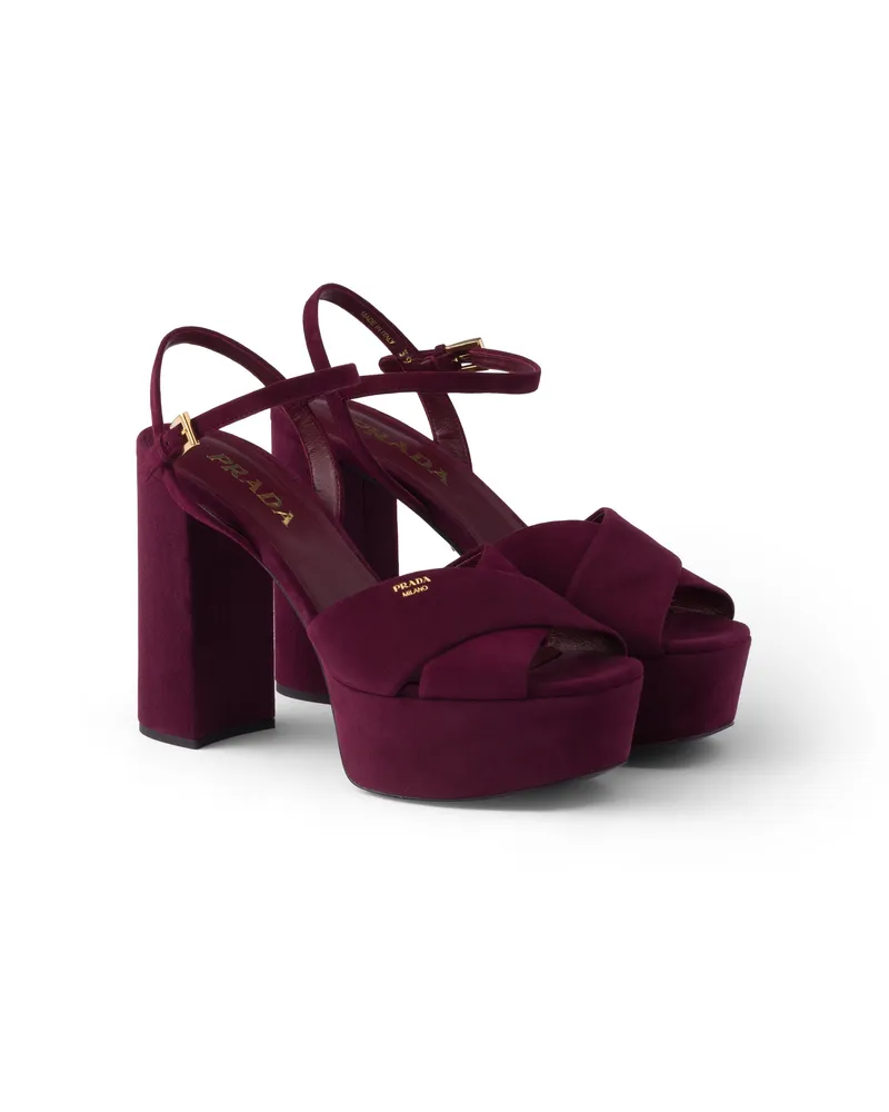 Prada Suede Platform Sandals, Damen, Burgunderrot, Größe Burgunderrot