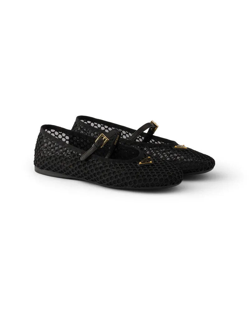 Prada Ballerinas Aus Meshgewebe, Damen, Schwarz, Größe Schwarz