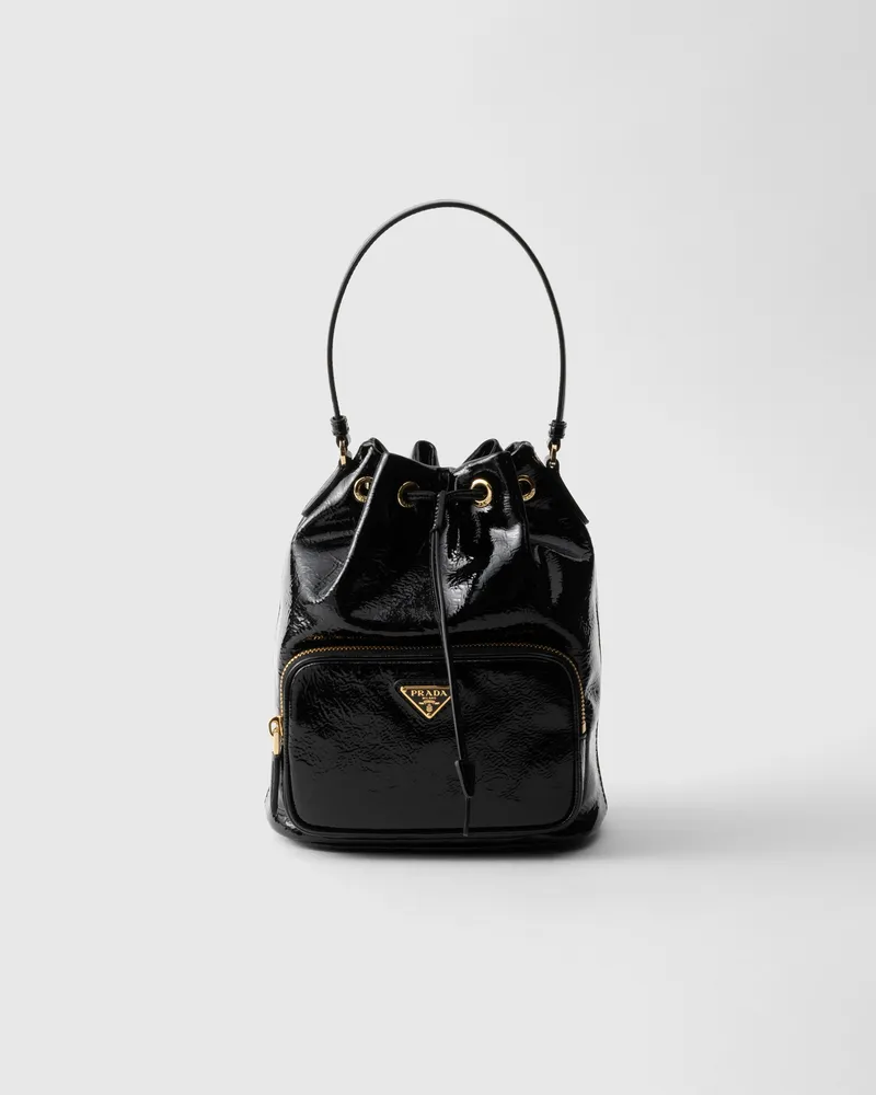 Prada Duet Bucket Bag aus Naplak-Lackleder Schwarz