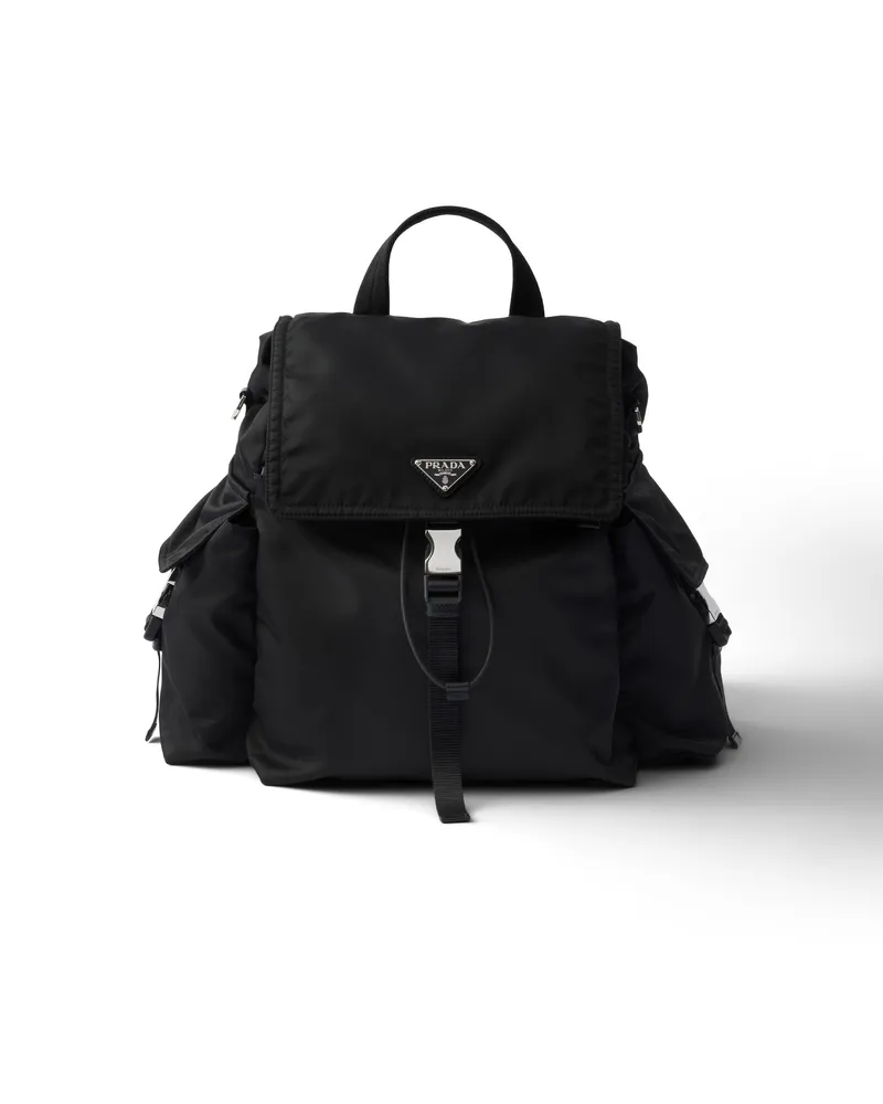 Prada Explore Rucksack Aus Re-nylon Und Leder, Herren, Schwarz Schwarz