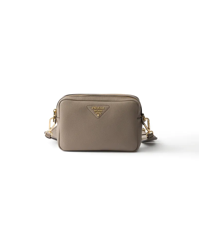 Prada Kleine Schultertasche Aus Leder, Damen, Lehmgrau Lehmgrau