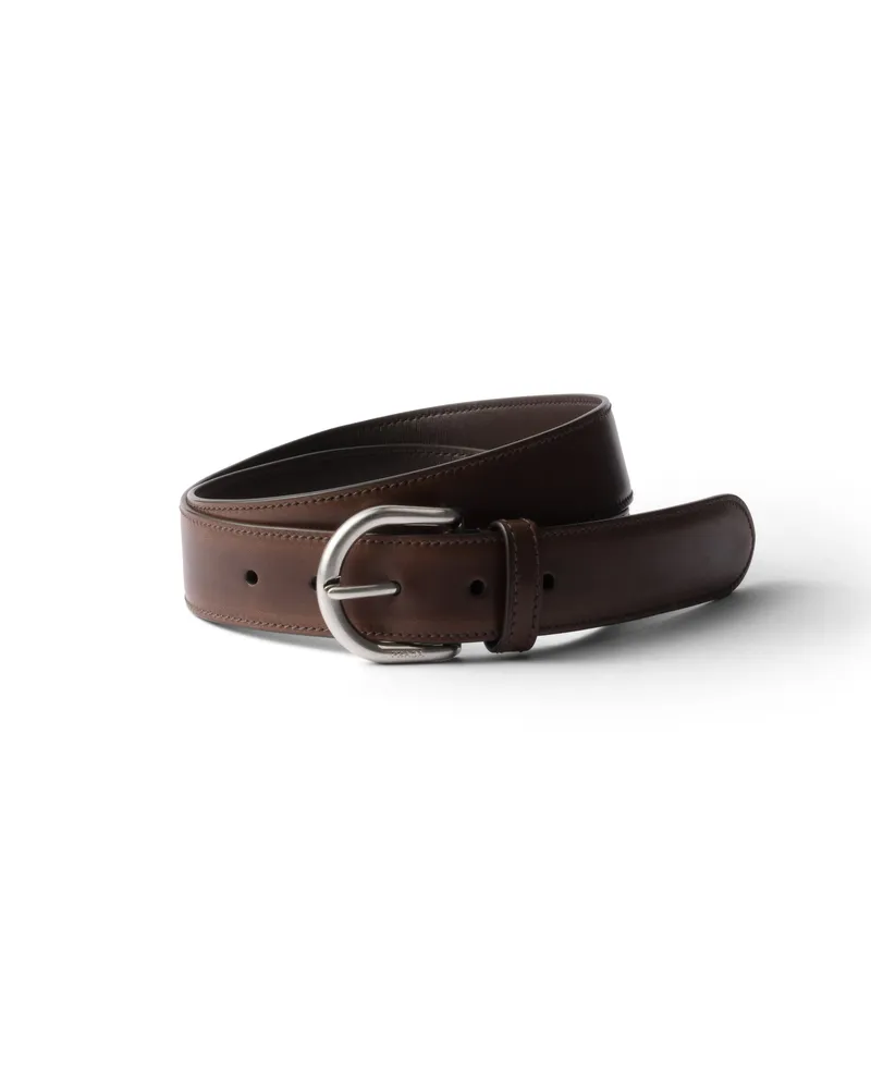 Prada Gürtel Aus Leder Mit Antik-finish, Herren, Ebenholz, Größe Ebenholz