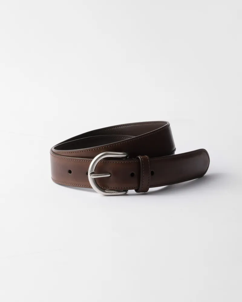Prada Gürtel aus Leder mit Antik-Finish Ebenholz