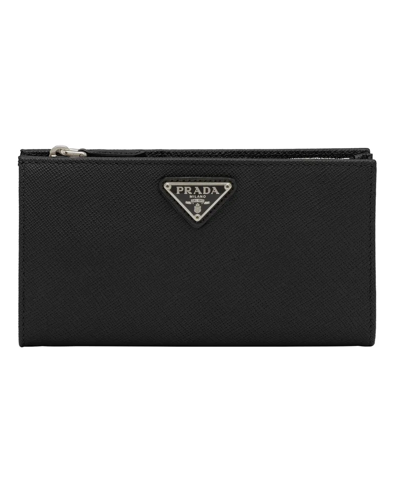 Prada Portemonnaie Aus Saffiano-leder, Damen, Schwarz Schwarz