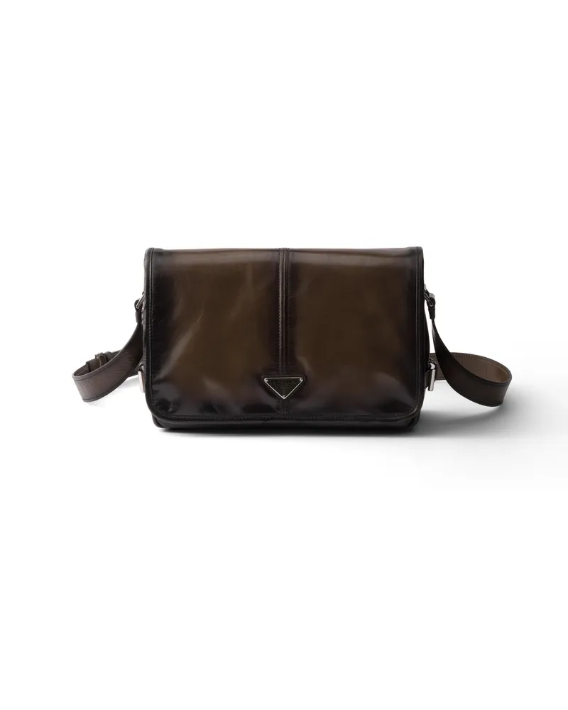 Prada Schultertasche Aus Leder In Antik-optik, Herren, Military Military