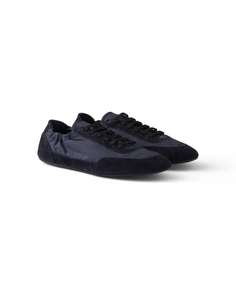 Prada Collapse Sneaker Aus Re-nylon Und Wildleder, Damen, Blau, Größe Blau