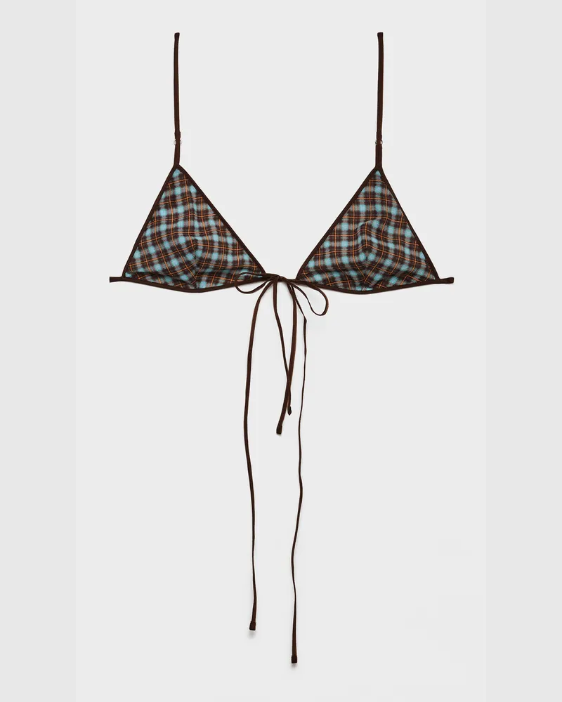 Prada BH-Top aus Georgette mit Karo Türkis