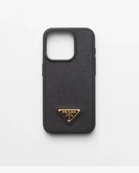 Prada iPhone-15-Pro-Hülle aus Saffiano-Leder Schwarz