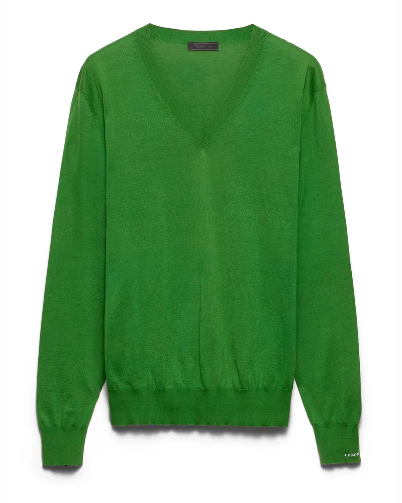 Prada Pullover Aus Baumwolle Mit V-ausschnitt, Herren, Grün, Größe Grün