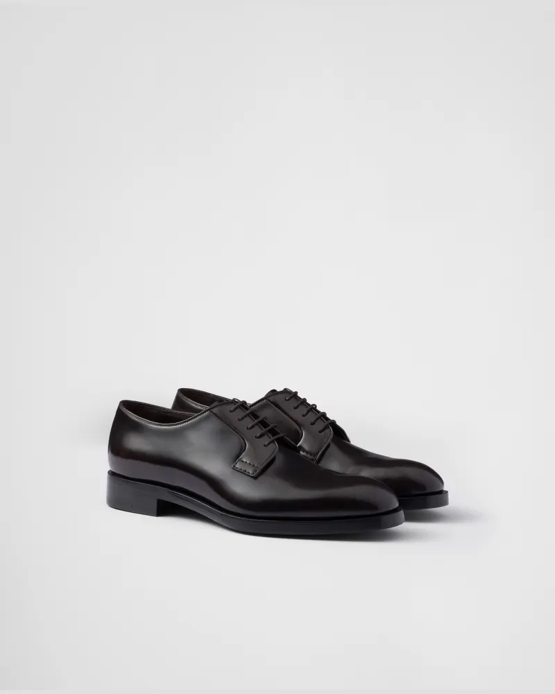 Prada Schnürschuhe aus gebürstetem Leder Ebenholz
