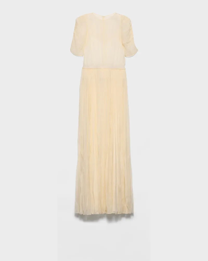 Prada Langes Kleid aus Seidenchiffon Creme
