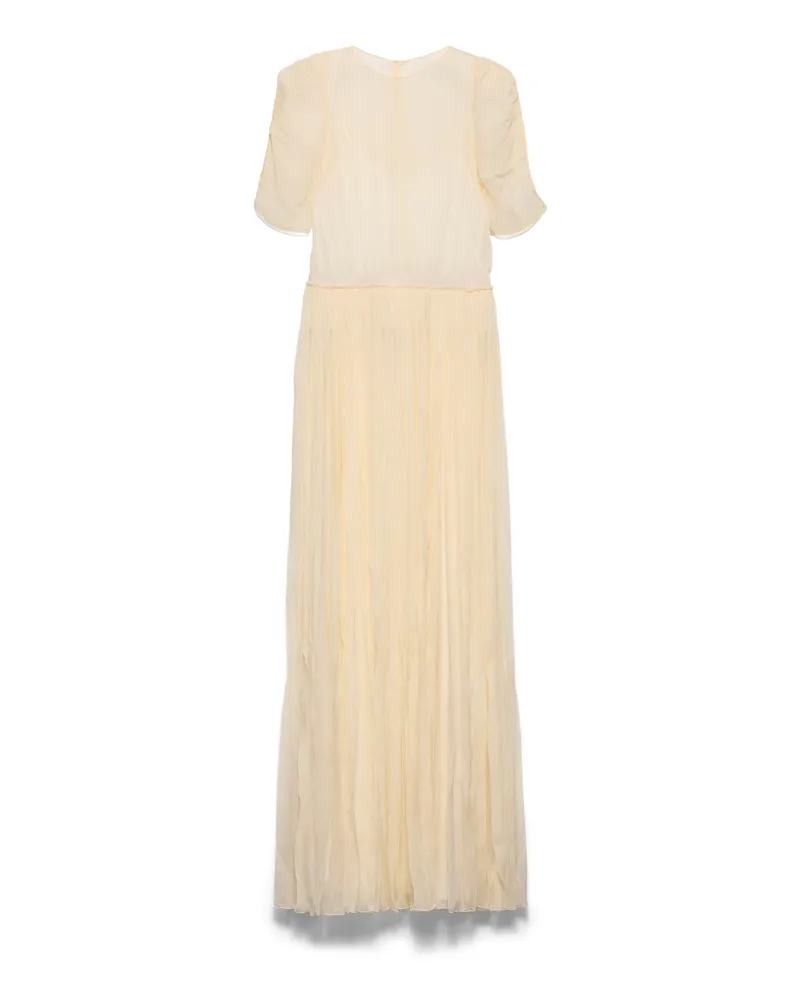 Prada Langes Kleid Aus Seidenchiffon, Damen, Creme, Größe Creme