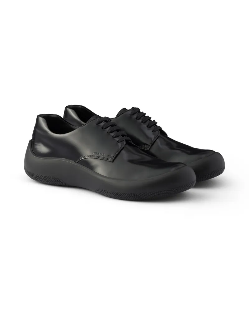 Prada Schnürschuhe Aus Gebürstetem Leder, Herren, Schwarz, Größe 10 Schwarz
