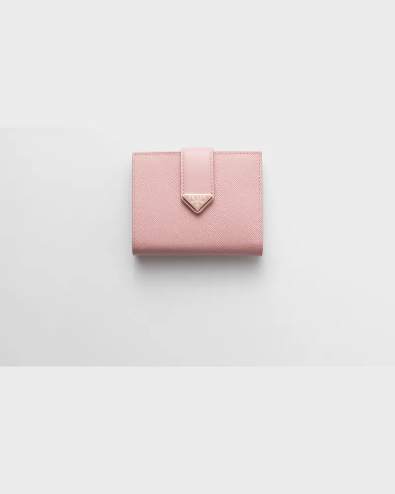 Prada Kleine Geldbörse aus Saffiano und Leder Pfirsich