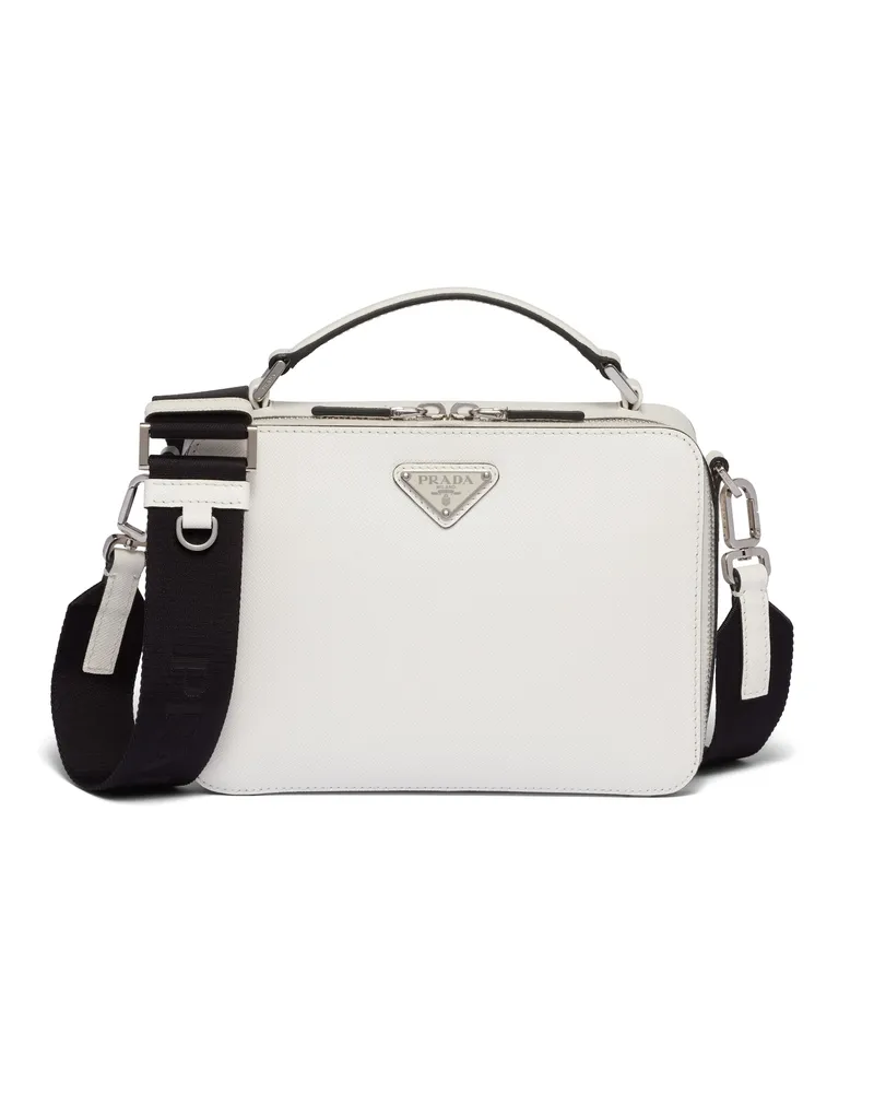 Prada Brique Tasche Aus Saffiano-leder, Herren, Weiss Weiss