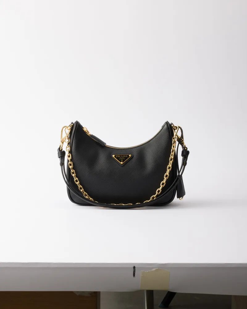 Prada Re-edition Mini Bag Aus Saffiano-leder, Damen, Schwarz Schwarz