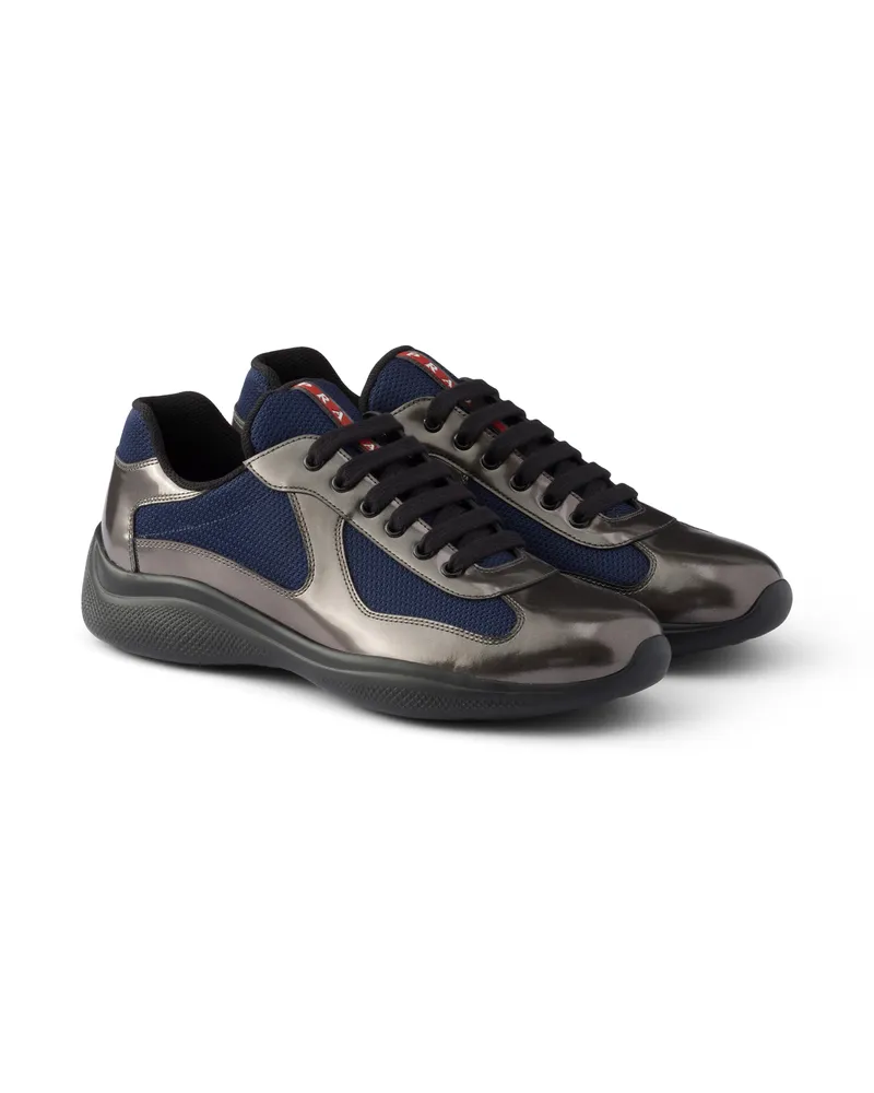 Prada America’s Cup Sneaker Aus Metallic-leder Und Bike-gewebe, Herren, Anthrazit/tinte, Größe 12 Anthrazit