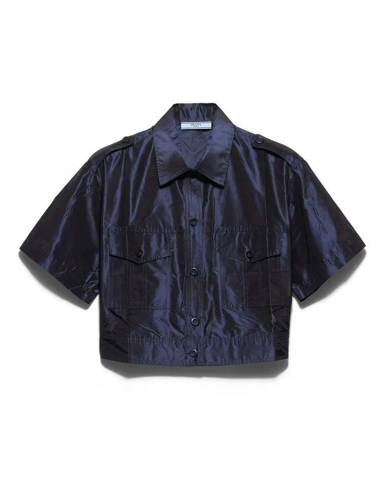 Prada Hemd Aus Taft Mit Kurzem Schnitt, Damen, Blau, Größe Blau