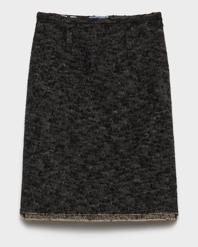 Prada Doppelter Midirock aus Tweed Anthrazitgrau