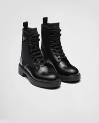 Prada Stiefel aus gebürstetem Leder und Re-Nylon Schwarz