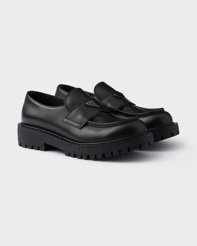 Prada Loafer aus gebürstetem Leder Schwarz