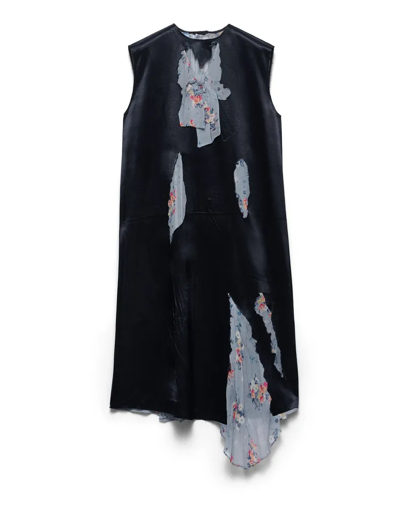 Prada Devoré-kleid Aus Satin, Damen, Schwarz, Größe Schwarz