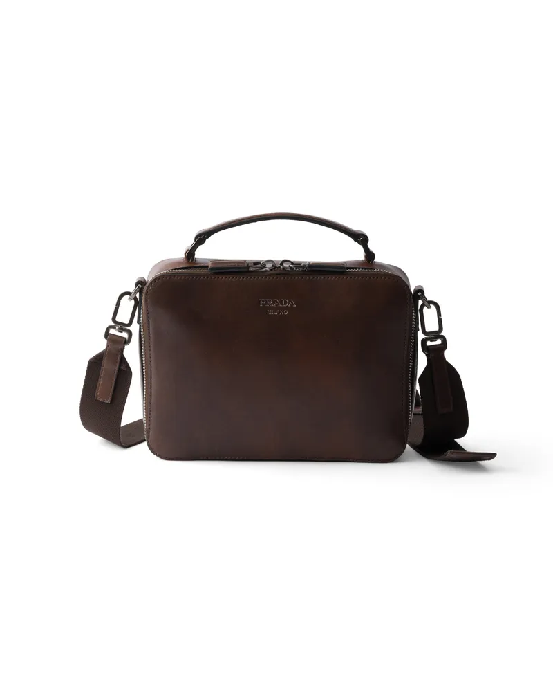 Prada Brique Tasche Aus Leder, Herren, Kakaobraun Kakaobraun
